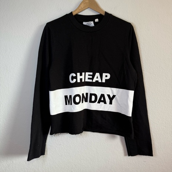 Cheap Monday Coach Block Logo Black and White Crewneck Long Sleeve Boxy Sweater - Picture 2 of 12